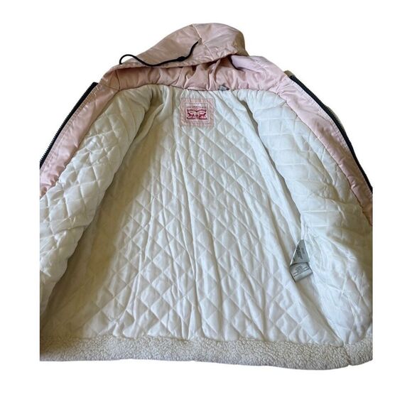 Levi's High Pile Fleece Hooded Zip Jacket Cream Pink XL - Picture 5 of 14